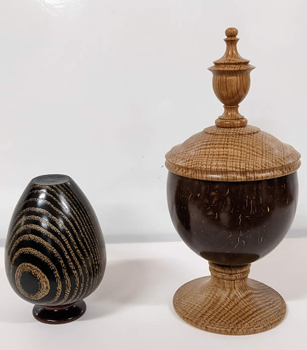 Pots made from a mix of woods by Dave Rolstone